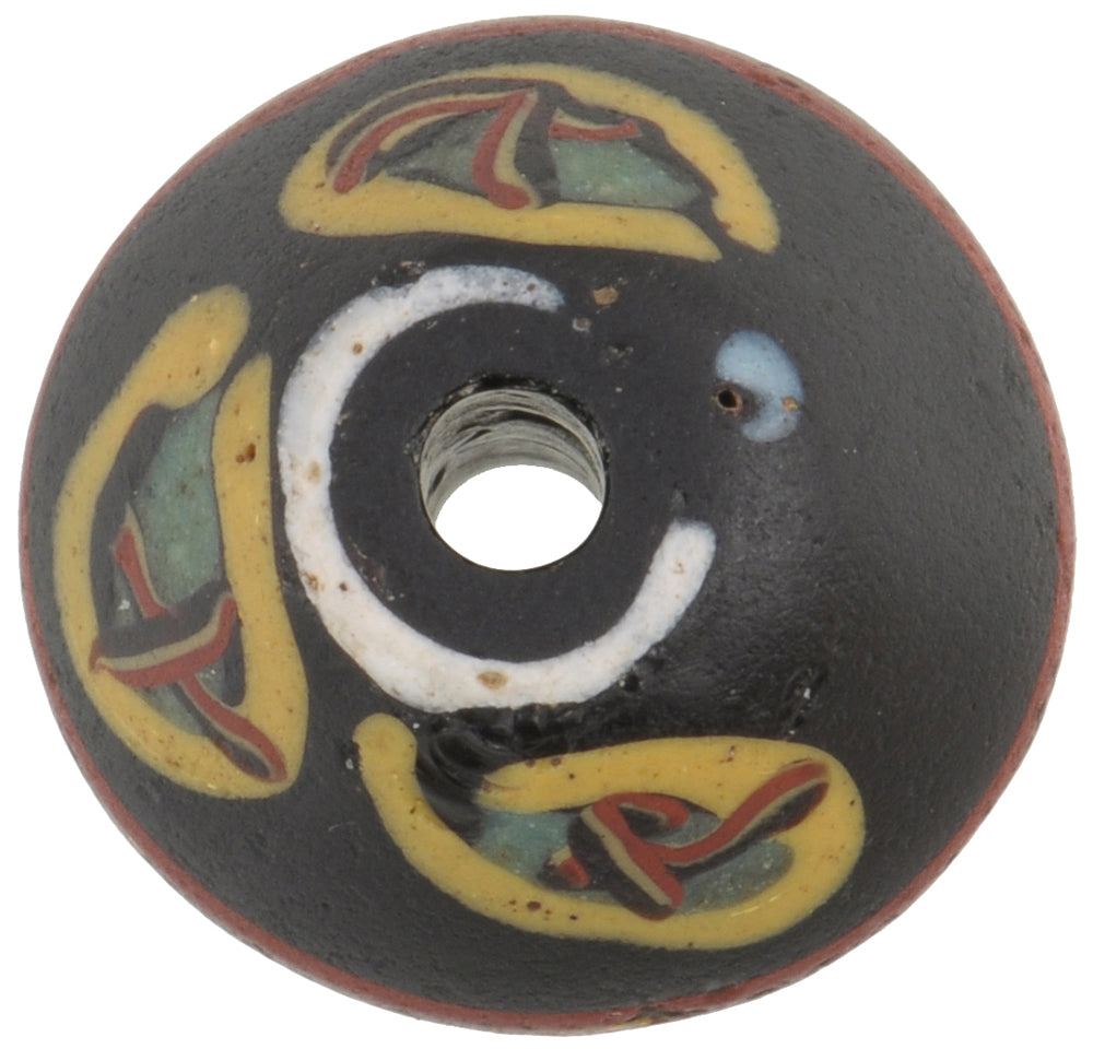 Rare Old Large Black Bicone Venetian Wound Glass Trade Bead - angled shot