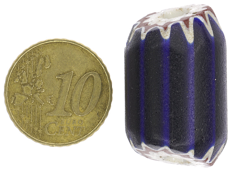 Large Blue 4 Layer Chevron Bead | Antique Venetian Trade Glass - close-up