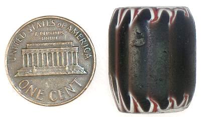 Rare 5-Layer Black Venetian Chevron Trade Bead 22X18Mm - close-up
