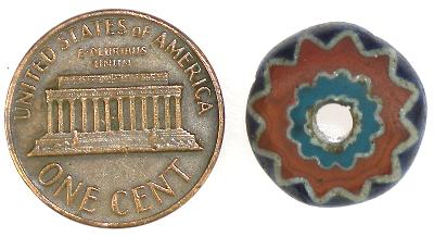 Antique 7-Layer Blue Venetian Chevron Bead 15X11Mm, 1500S Trade - close-up