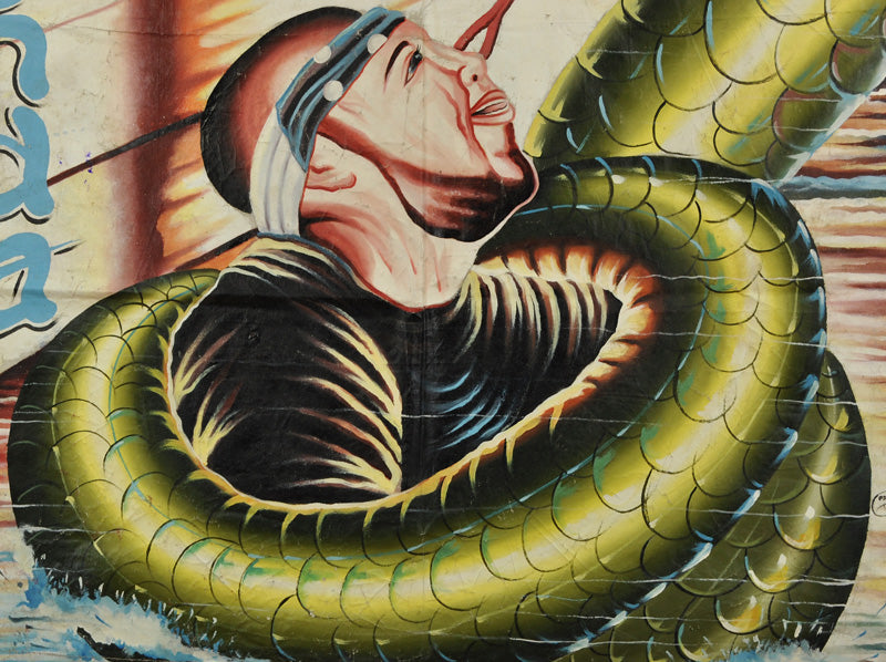 Authentic Anaconda Movie Poster Hand-Painted In Ghana - Unique Horror Film Art - close-up