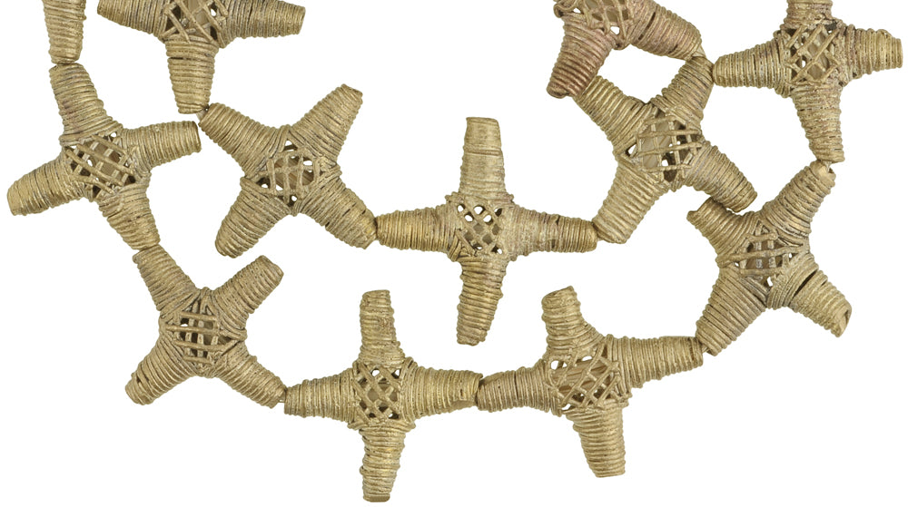 Handmade African Cross Brass Beads From Ghana, 24" Strand - alternate view