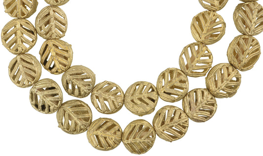 African Feather Brass Beads Handmade In Ghana, 22" Strand - alternate view