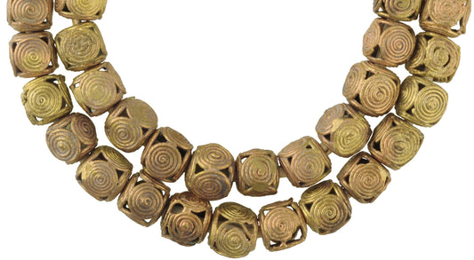 Beautiful African Tabular Brass Beads Handmade In Ghana - 19.5" Strand - alternate view