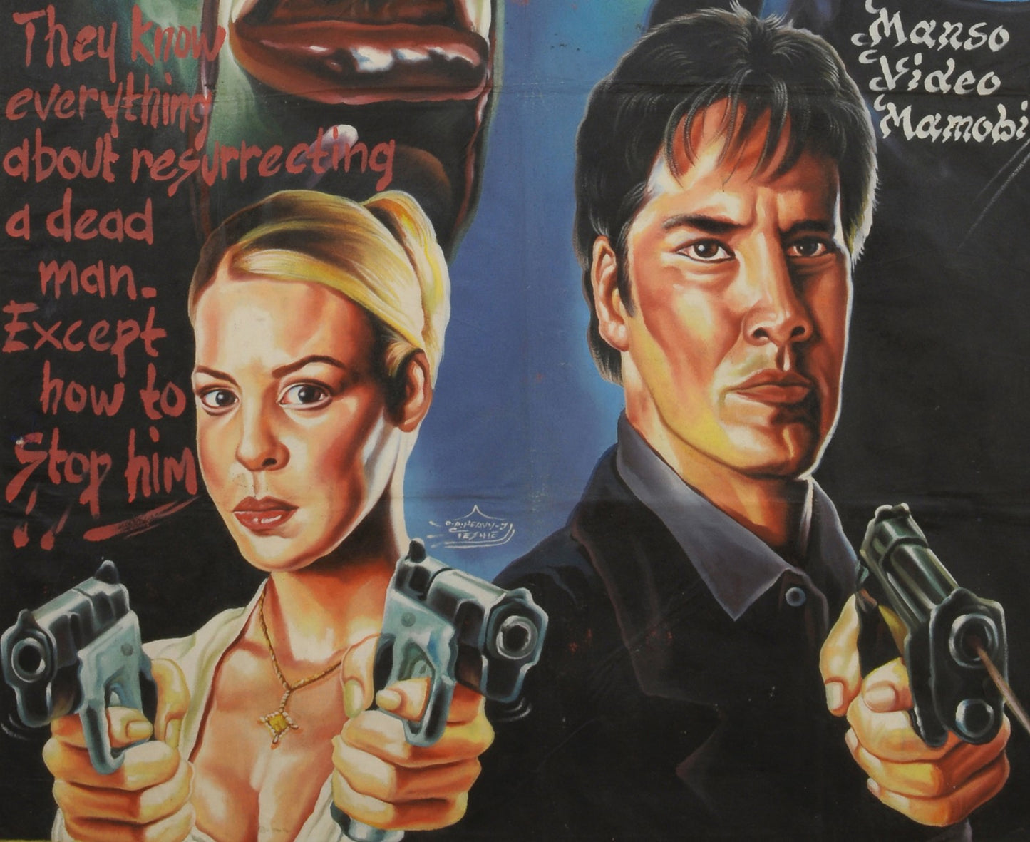 Evil Never Dies Movie Poster - Ghanaian Hand-Painted Horror Art - close-up
