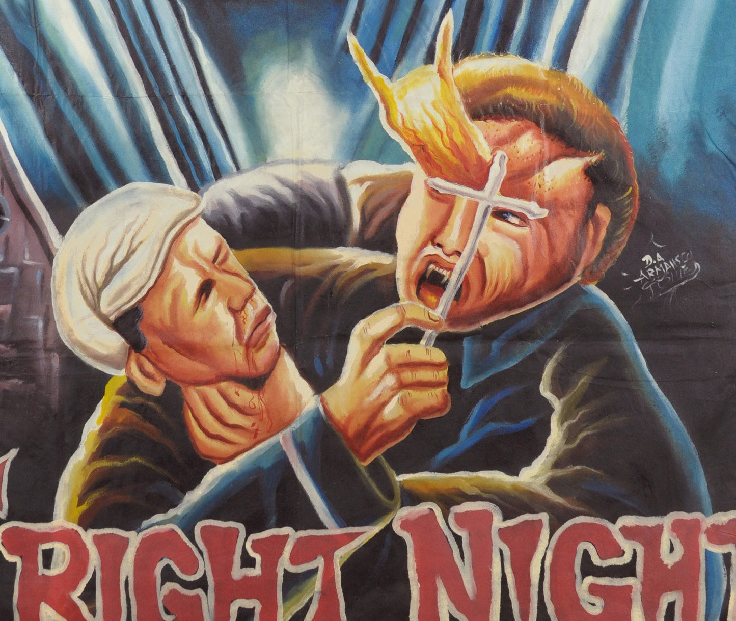 Fright Night Hand-Painted Horror Movie Poster - Ghana Art - close-up