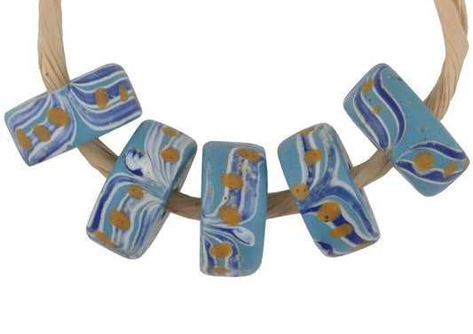 Rare Blue Fancy Venetian Lampwork Glass Trade Beads - Antique African - alternate view