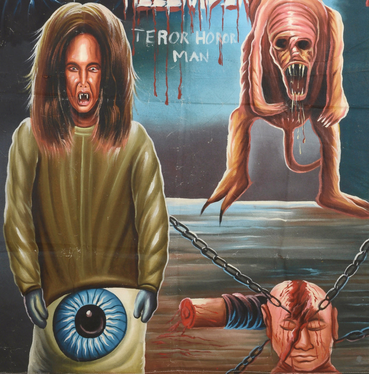 Hellraiser Hand Painted Movie Poster | Unique Ghanaian Horror Art - close-up