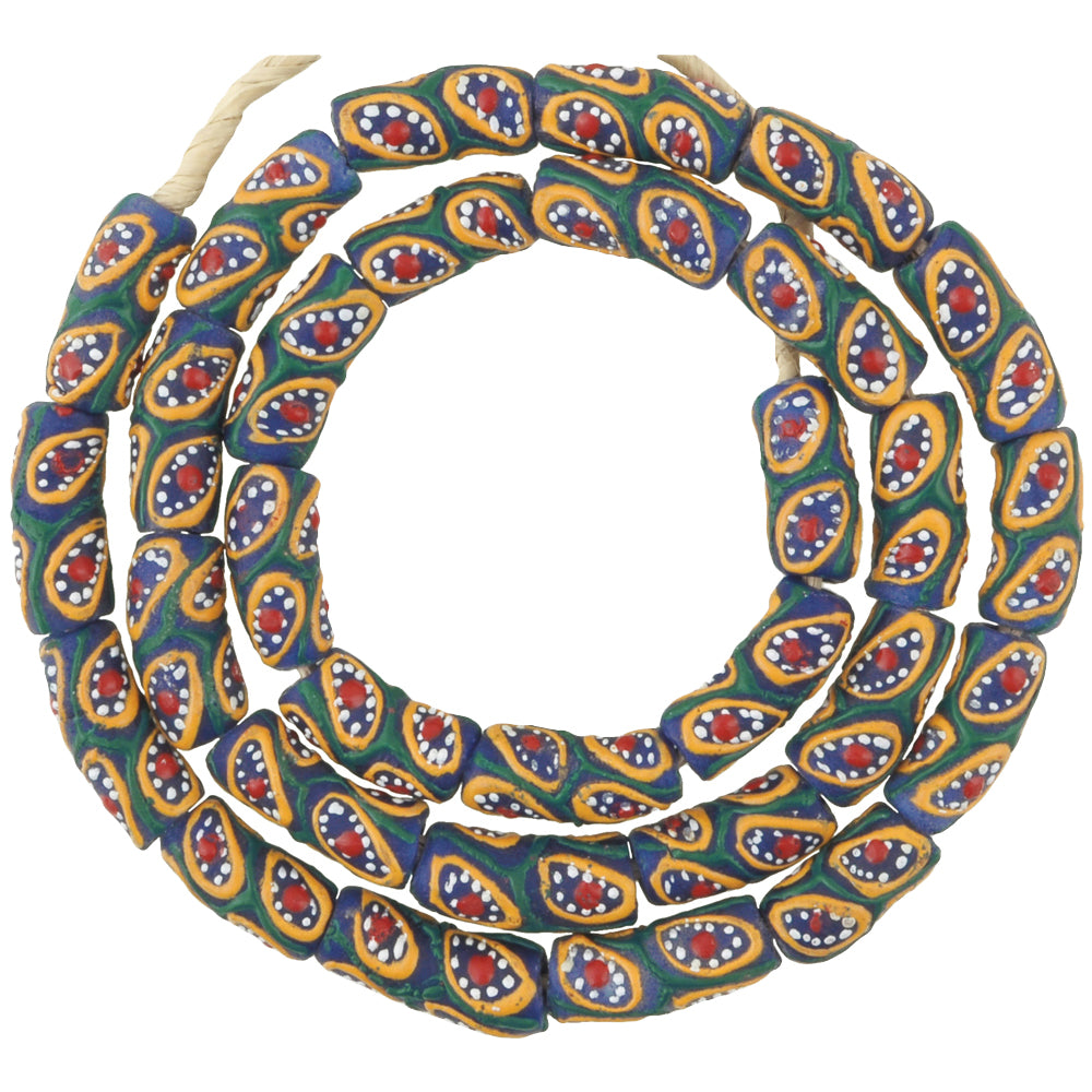 African Fancy Krobo Beads, 9-10Mm Recycled Glass Trade Beads