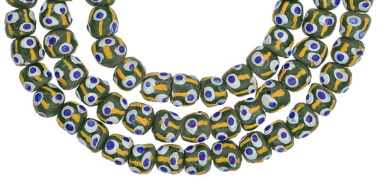 African Trade Beads 10Mm Fancy Krobo Glass Powder Beads Strand - alternate view