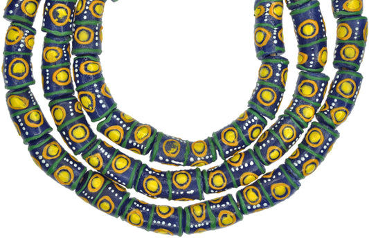 African Fancy Powder Glass Beads - 9Mm Handmade Krobo Trade Strand - alternate view