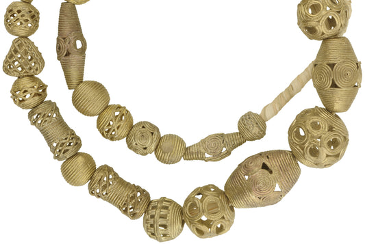 Authentic African Tabular Brass Beads From Ghana - 25" Strand Handmade - alternate view