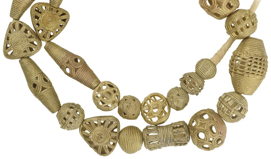 Beautiful African Tabular Brass Beads Handmade In Ghana - 24" Strand - alternate view