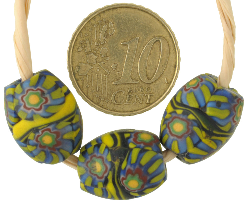 Antique Banded Oval Venetian Millefiori Mosaic Trade Beads 15Mm - alternate view