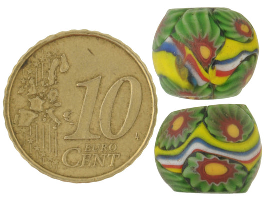 Rare Antique Venetian Banded Millefiori Mosaic Glass Trade Beads Pair - African Trade - alternate view