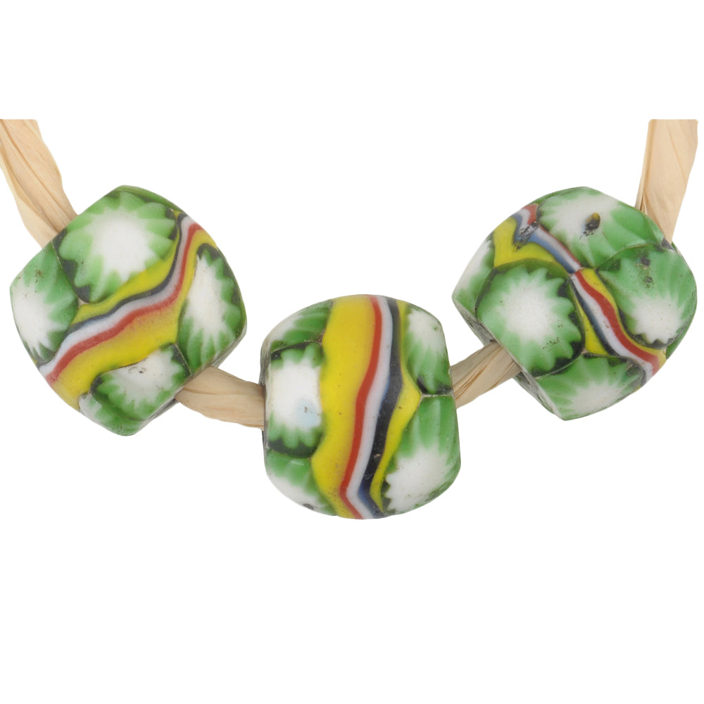 Antique Banded Millefiori Venetian Mosaic Glass Trade Beads, 11-12Mm