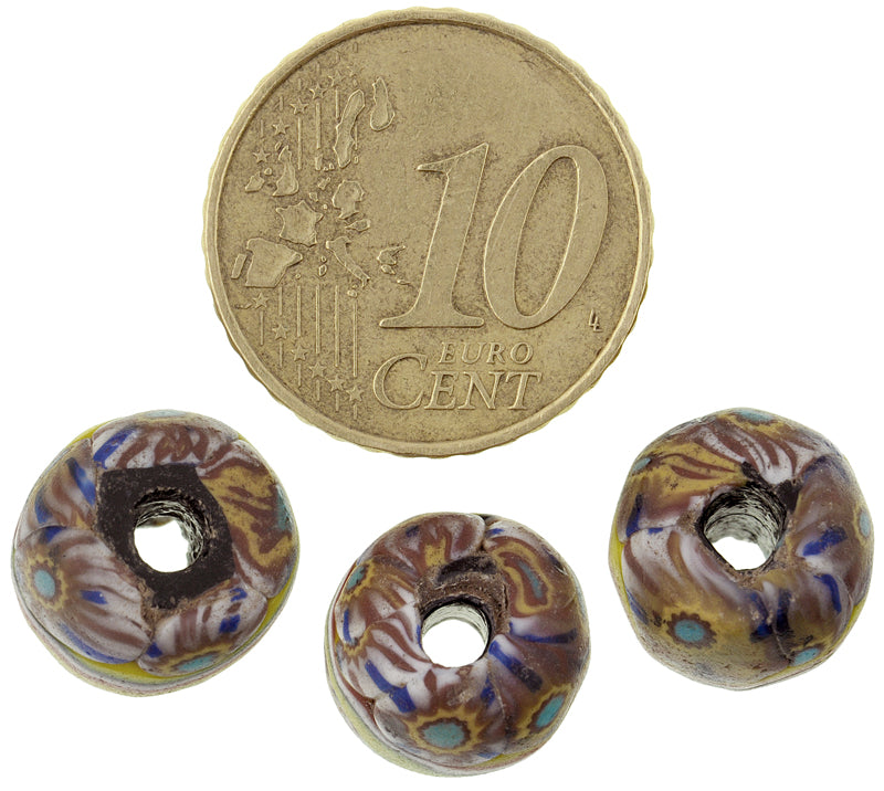 Antique Banded Millefiori Venetian Mosaic Glass African Trade Beads, 12X11Mm - alternate view