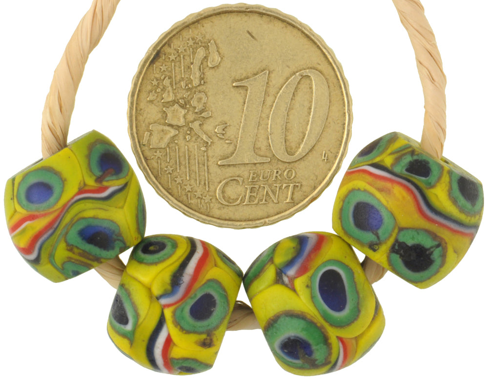 Antique Banded Millefiori Venetian Mosaic Glass Trade Beads, 12X10Mm - alternate view