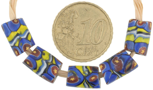 Antique Banded Millefiori Venetian Mosaic Glass Trade Beads, 11X7Mm - alternate view