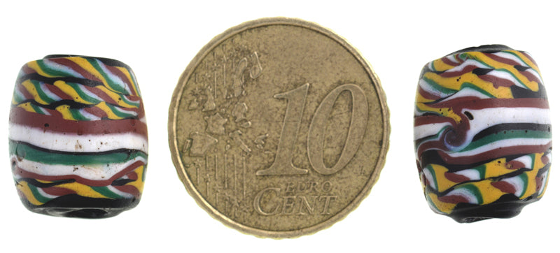 Rare Antique Venetian "Kente" Glass African Trade Beads Pair, 14X12Mm - close-up