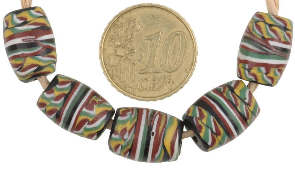 Rare Antique Banded Kente Fancy Venetian Lampwork Glass Trade Beads - alternate view