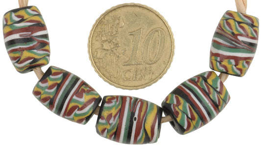 Rare Antique Banded Kente Fancy Venetian Lampwork Glass Trade Beads - alternate view