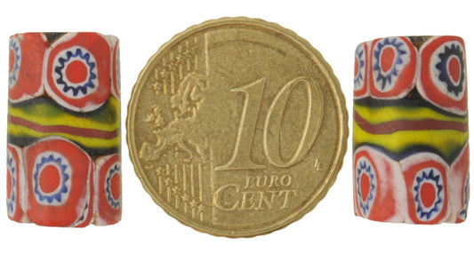 Rare Antique Banded Millefiori Venetian Mosaic Glass Trade Beads 16X10Mm - alternate view