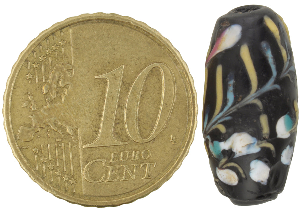 Rare Black "Floral" Antique Venetian Wound Glass Trade Bead, 19X9Mm - alternate view