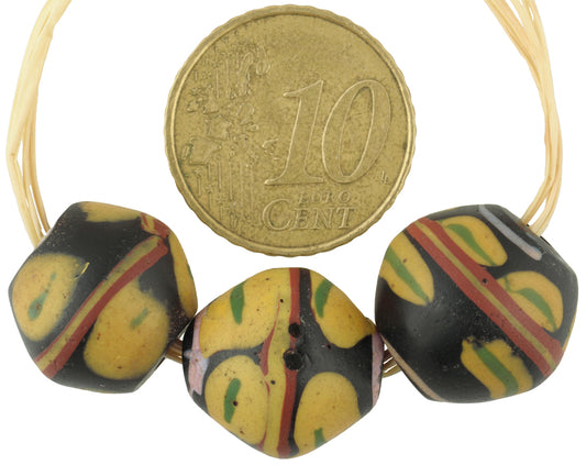 Rare Antique Black Bicone "King" Venetian Lampwork Beads With Trail Decoration - alternate view