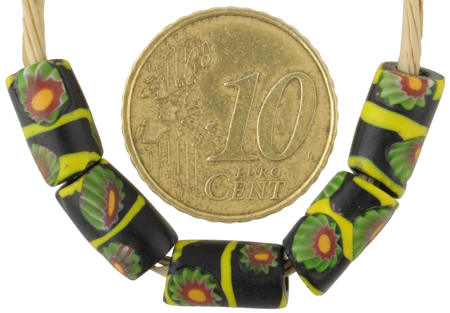 Antique Black Millefiori African Trade Beads - Mosaic Glass, Early 1900S - alternate view