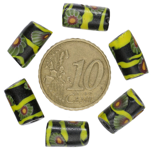 Antique Black Venetian Millefiori Mosaic African Trade Beads 12-13Mm - alternate view