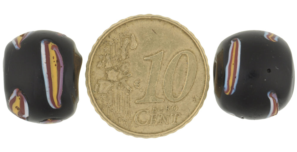 Rare Black Fancy Venetian Lampwork Trade Beads, Antique Glass 14Mm - alternate view