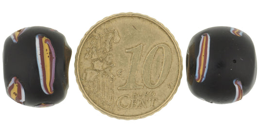 Rare Black Fancy Venetian Lampwork Trade Beads, Antique Glass 14Mm - alternate view