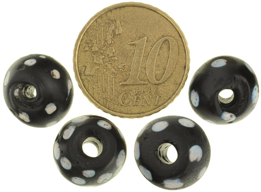 Antique Black "Skunk" Fancy Venetian Lampwork Trade Beads, 12Mm - alternate view