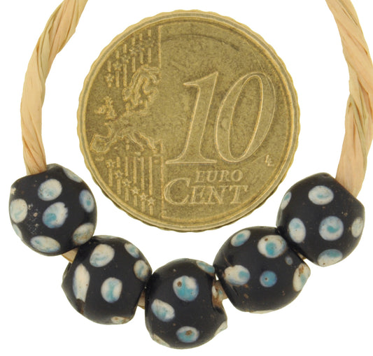 Antique Small Black "Skunk" Venetian Lampwork Glass Trade Beads - alternate view