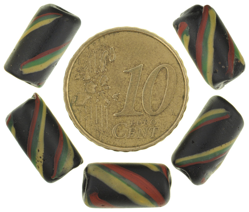Antique Black Swirl Venetian Lampwork Trade Beads - 5 Old Glass Beads - alternate view