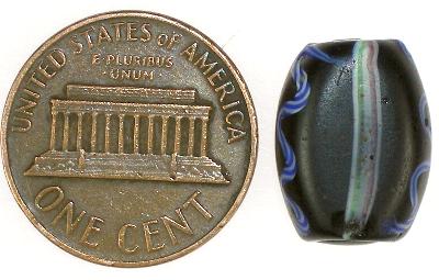 Antique Black Fancy Tabular Venetian Wound Glass Trade Bead, 15X11X7Mm - alternate view