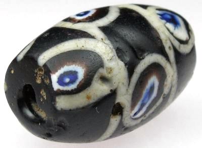 Rare Large "Eye" Venetian Lampwork Wound Glass African Trade Bead, 24X16Mm - close-up