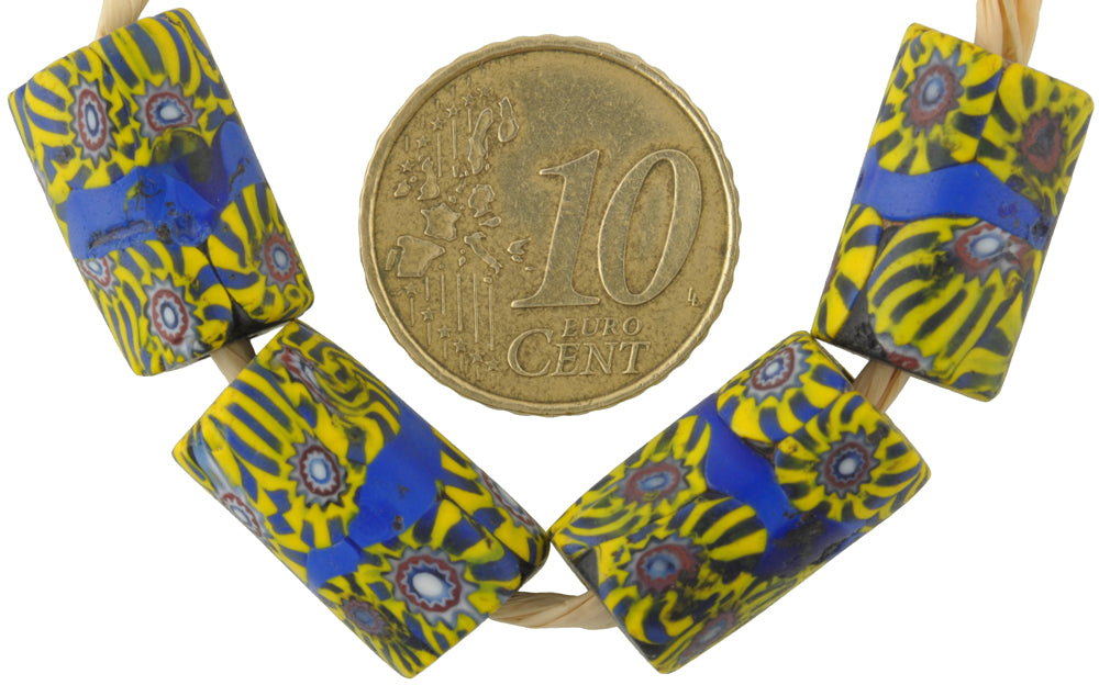 Antique Blue Banded Millefiori African Trade Beads, 16-17Mm - alternate view