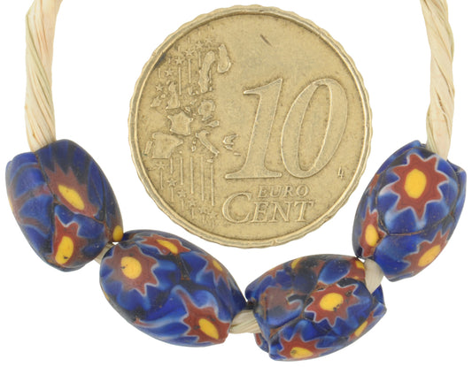 Rare Antique Blue Oval Millefiori Mosaic Trade Beads, 11Mm - alternate view