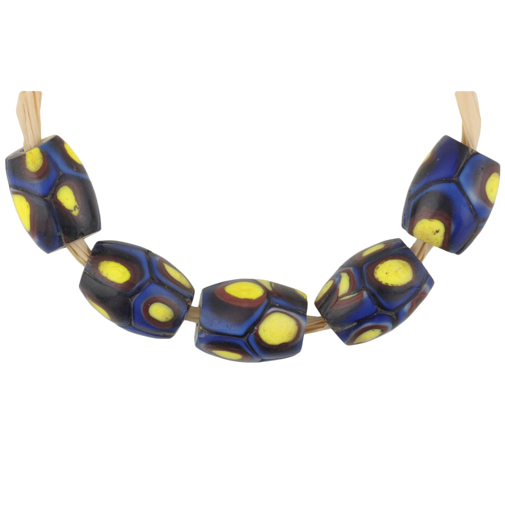 Antique Oval Venetian Millefiori Mosaic Glass Trade Beads, 11-12Mm