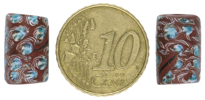 Rare Antique Venetian Lampwork Beads - Fancy Brick Glass Trade Beads - close-up