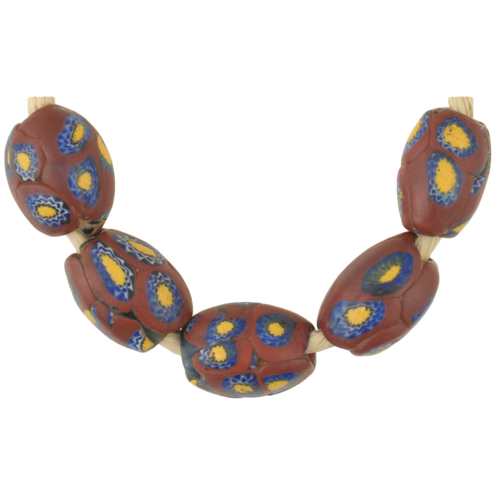 Antique Oval Millefiori Mosaic Glass Trade Beads - African Trade, 11X8Mm