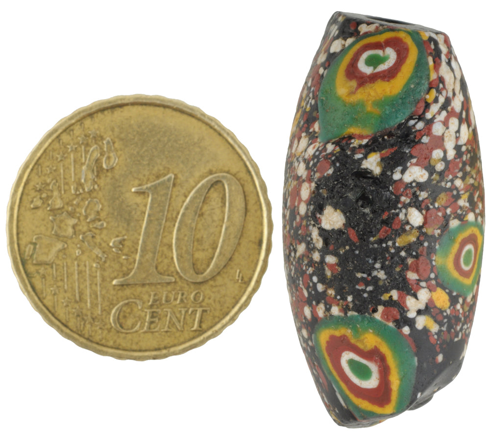 Rare Large Antique Oval Venetian Millefiori Mosaic Glass Trade Bead - close-up