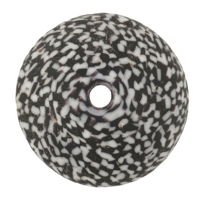 Large African Bicone Glass Bead, Recycled Seed Beads, Chevron Decor - close-up