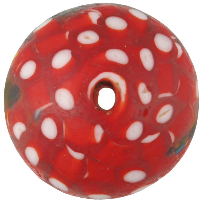Large African Bicone Bead - Recycled White Heart Glass, Ghana - close-up
