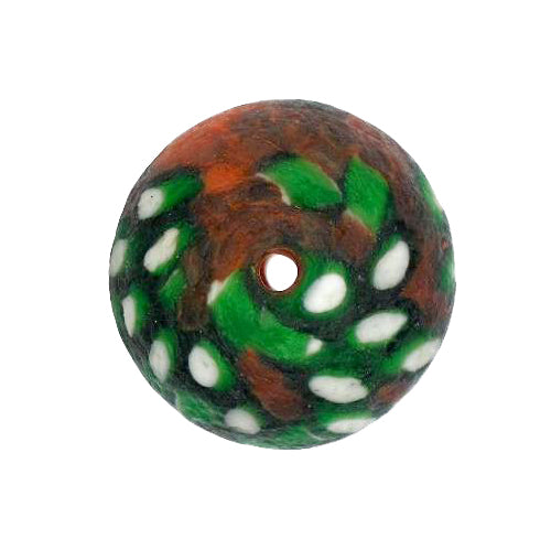 Large Bicone Recycled Glass Bead With White Hearts & Chevron Accents - close-up