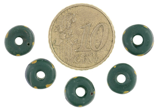 Rare Antique Green Venetian Fancy Disk Glass Trade Beads - 9Mm - alternate view