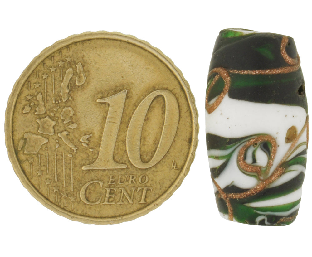 Rare Antique Floral Venetian Lampwork Bead, Aventurine Trail, African Trade - close-up