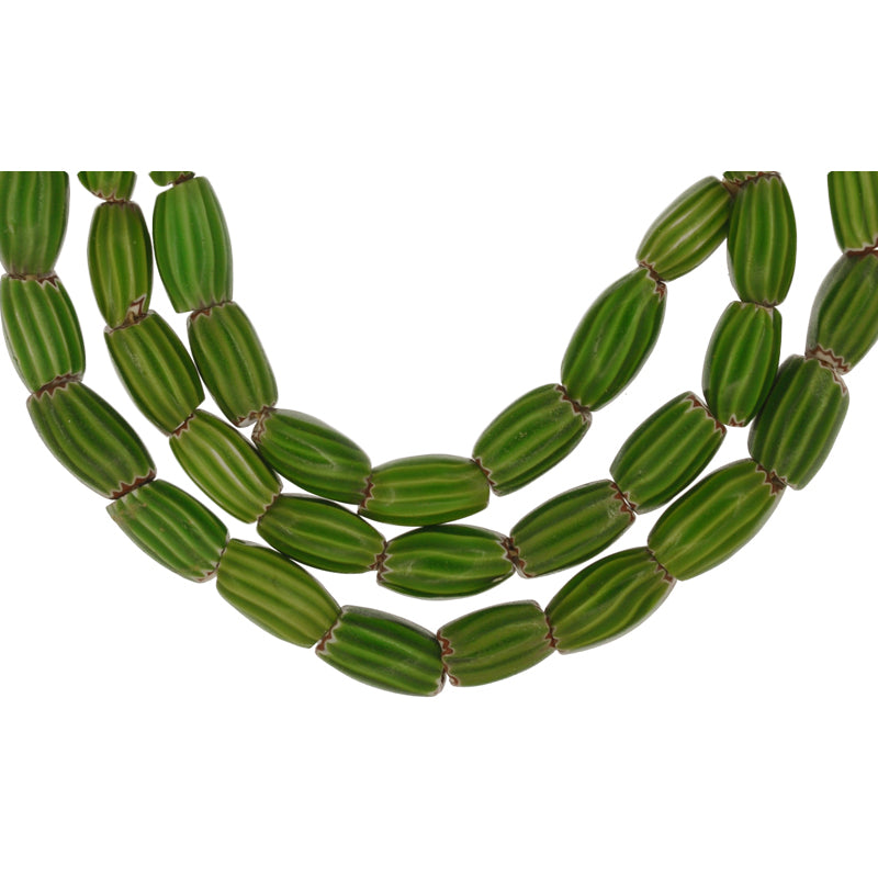 Antique Green Chevron Bead Strand - Venetian Trade Beads 25.5"